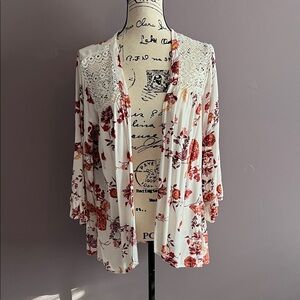 Angels Floral Blouse with Lace Detail - Red and Cream